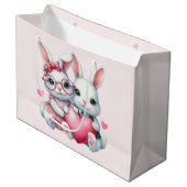 Grand Sac Cadeau Cute Bunnies Sharing a Heart (Devant Angle)