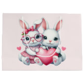 Grand Sac Cadeau Cute Bunnies Sharing a Heart (Dos)