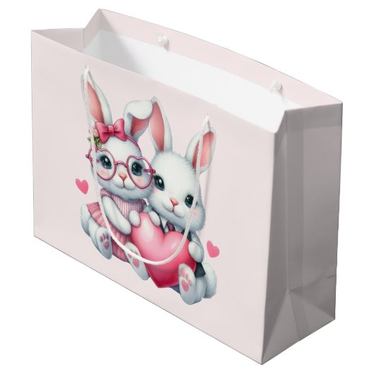 Grand Sac Cadeau Cute Bunnies Sharing a Heart (Dos Angle)