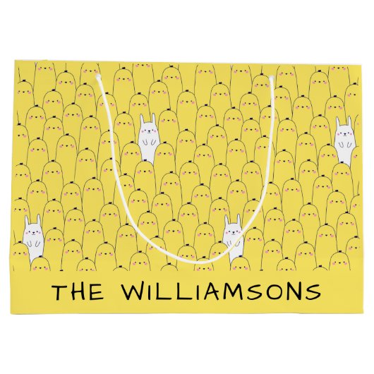 Grand Sac Cadeau Cute Bunny Chicks Jaune Pâques (Dos)