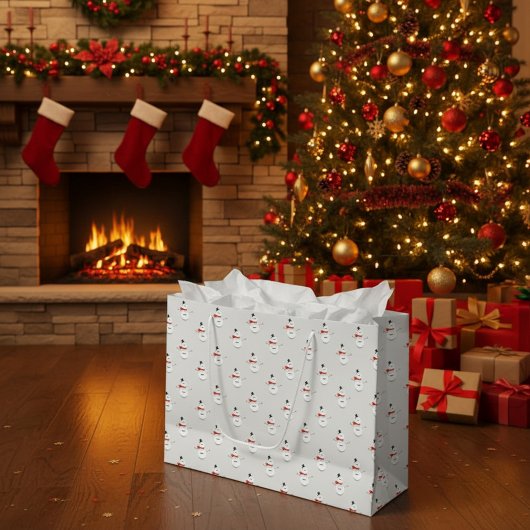 Grand Sac Cadeau Cute Button Snowmen Grey Paper Gift Bag