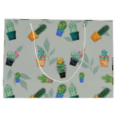 Grand Sac Cadeau Cute Cactus Motif de fleurs vertes (Dos)