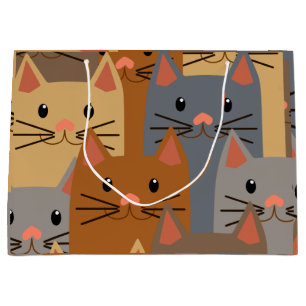 Grand Sac Cadeau Cute Cats Colorful Cat Visage Collage