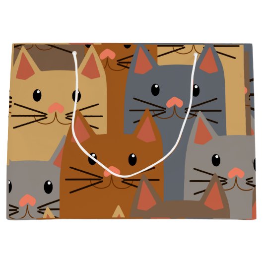 Grand Sac Cadeau Cute Cats Colorful Cat Visage Collage (Devant)