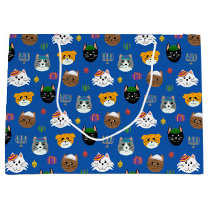 Grand Sac Cadeau Cute Chat Hannukah Motif