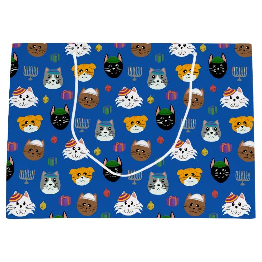 Grand Sac Cadeau Cute Chat Hannukah Motif (Devant)