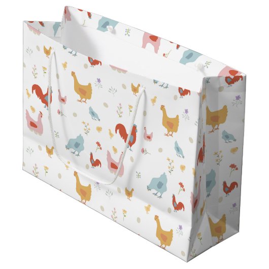 Grand Sac Cadeau Cute Chickens Hens and Baby Chicks (Devant Angle)