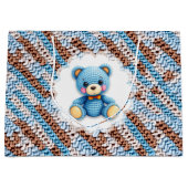 Grand Sac Cadeau Cute Crochet Teddy Bear Blue and Brown (Devant)