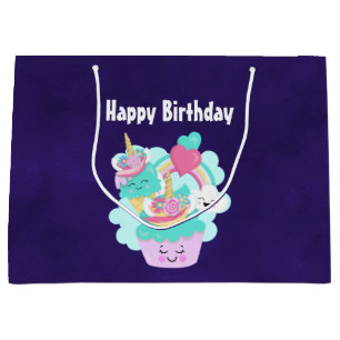 Grand Sac Cadeau Cute Cupcake et Joyeuse crème glacée Anniversaire
