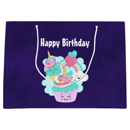 Grand Sac Cadeau Cute Cupcake et Joyeuse crème glacée Anniversaire (Devant)
