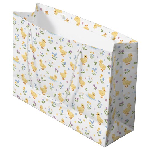 Grand Sac Cadeau Cute Ducklings and Wildflowers Pattern (Devant Angle)