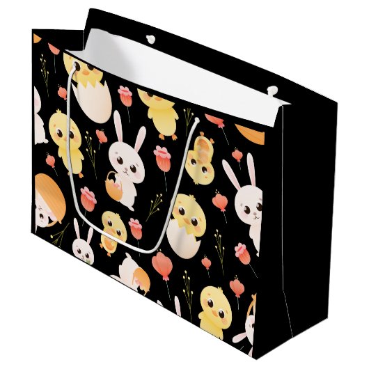 Grand Sac Cadeau Cute Easter Chicks & Bunnies Seamless Pattern  (Devant Angle)