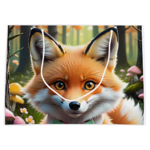 Grand Sac Cadeau Cute Fox avec arc vert et rose