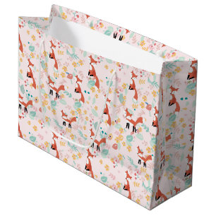 Grand Sac Cadeau Cute Fox Floral Rose Design