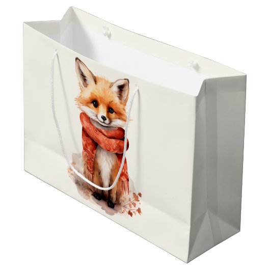 Grand Sac Cadeau Cute Fox Pup in a Red Scarf (Devant Angle)