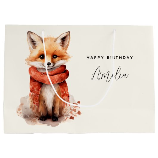Grand Sac Cadeau Cute Fox Pup in a Red Scarf Birthday (Dos)