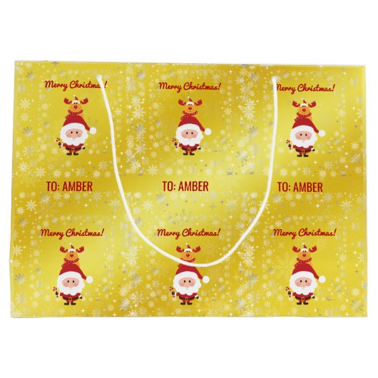 Grand Sac Cadeau Cute Funny Modern Rudolph Santa Personalized Name  (Dos)