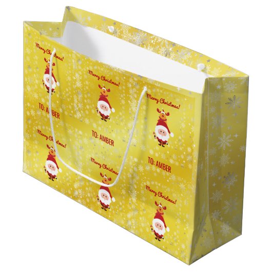 Grand Sac Cadeau Cute Funny Modern Rudolph Santa Personalized Name  (Devant Angle)