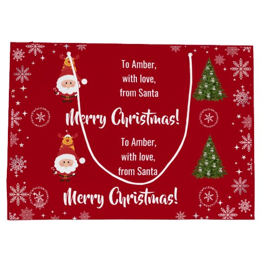 Grand Sac Cadeau Cute Funny Modern Santa Rudolph Personalized Name  (Dos)