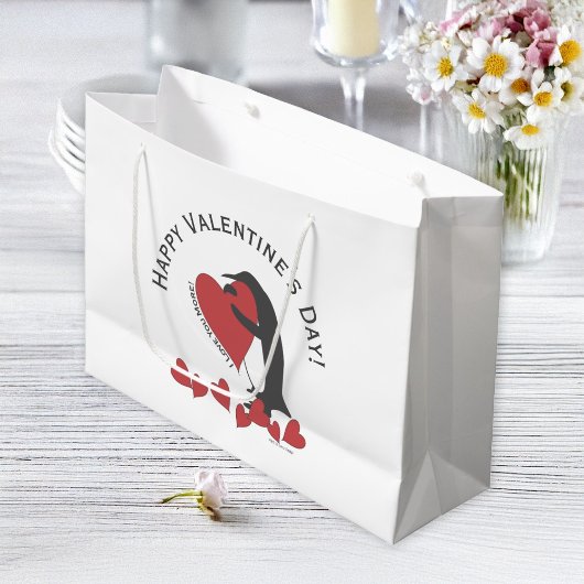 Grand Sac Cadeau Cute Funny Penguin Coeur Saint Valentin