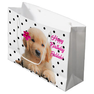 Grand Sac Cadeau Cute Golden Retriever Personnalisé Joyeux annivers