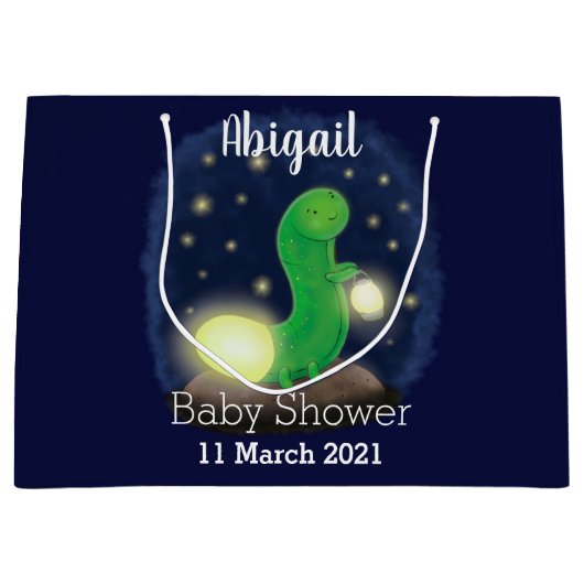 Grand Sac Cadeau Cute green glow worm cartoon illustration (Devant)