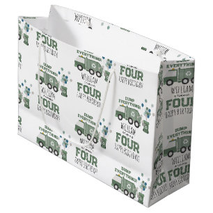 Grand Sac Cadeau Cute Green Recycling Camion Enfants Nom Âge Annive