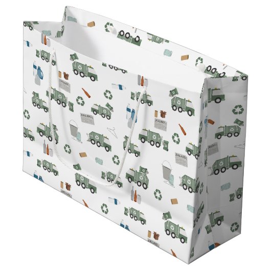 Grand Sac Cadeau Cute Green Recycling Camion Enfants Véhicules Moti (Devant Angle)