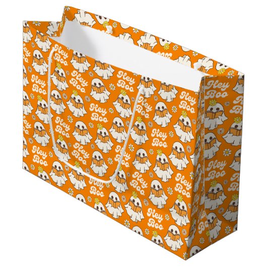 Grand Sac Cadeau Cute Halloween Ghost Retro Éffrayant Boo Orange (Devant Angle)