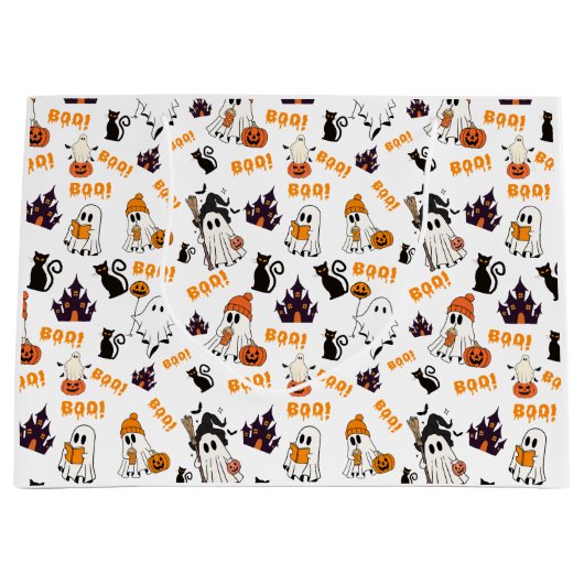 Grand Sac Cadeau Cute Halloween Motif fantôme - Chats noirs Éffraya (Devant)