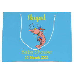 Grand Sac Cadeau Cute happy shrimp, prawn cartoon