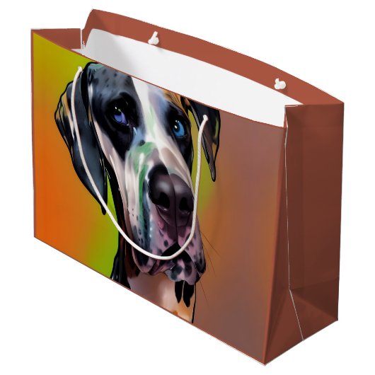 Grand Sac Cadeau Cute Harlequin Great Dane (Dos Angle)