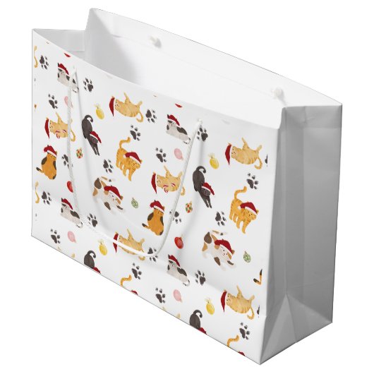 Grand Sac Cadeau Cute Holiday Cat Pattern (Devant Angle)