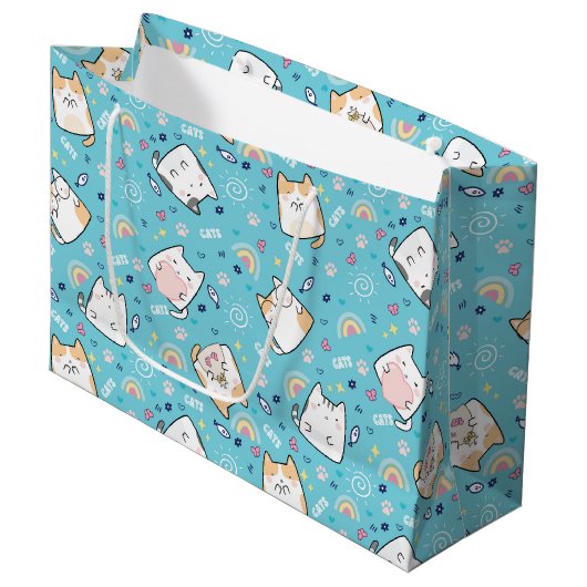 Grand Sac Cadeau Cute Kitty Chat Motif Whimsical (Devant Angle)