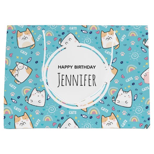 Grand Sac Cadeau Cute Kitty Chat Motif Whimsical Anniversaire (Devant)