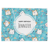 Grand Sac Cadeau Cute Kitty Chat Motif Whimsical Anniversaire (Dos)