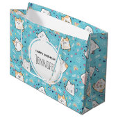 Grand Sac Cadeau Cute Kitty Chat Motif Whimsical Anniversaire (Devant Angle)