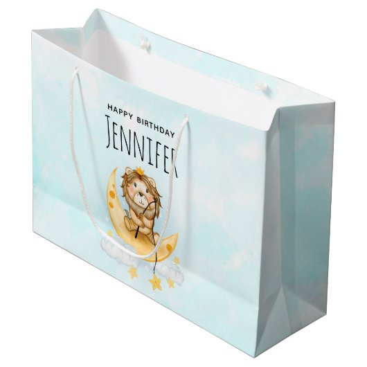 Grand Sac Cadeau Cute Lion Pêche sur l'aquarelle de la lune (Devant Angle)