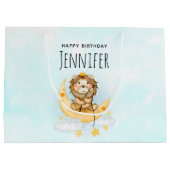 Grand Sac Cadeau Cute Lion Pêche sur l'aquarelle de la lune (Dos)