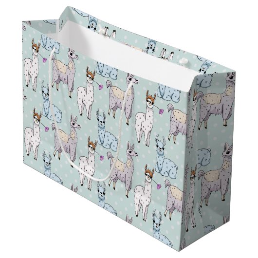 Grand Sac Cadeau Cute Llama Motif Pois (Devant Angle)