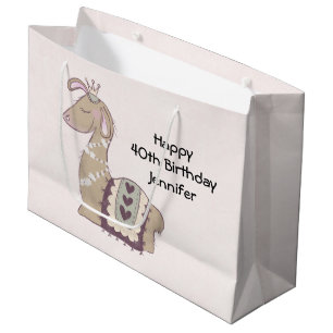 Grand Sac Cadeau Cute Llama Princess portant un anniversaire de la