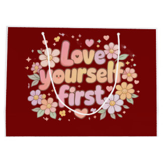 Grand Sac Cadeau Cute Love Yourself Floral Quote Design | Gift Bag