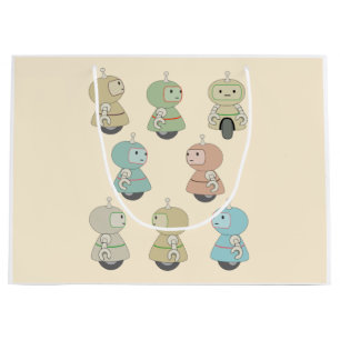 Grand Sac Cadeau Cute Motif de robots rétro
