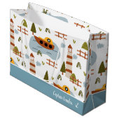 Grand Sac Cadeau Cute Nautical Lighthouse and Boat Kid Motif (Devant Angle)