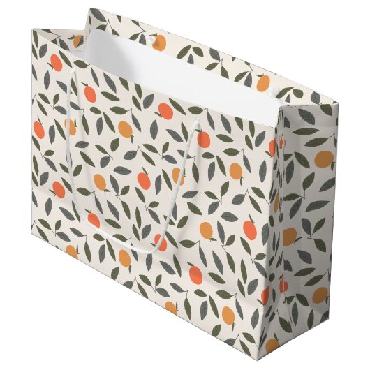 Grand Sac Cadeau Cute Orange et Motif Feuille (Devant Angle)