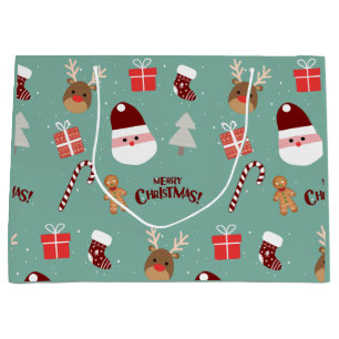 Grand Sac Cadeau Cute Père Noël Reindeer Sucre de canne Motif en pa