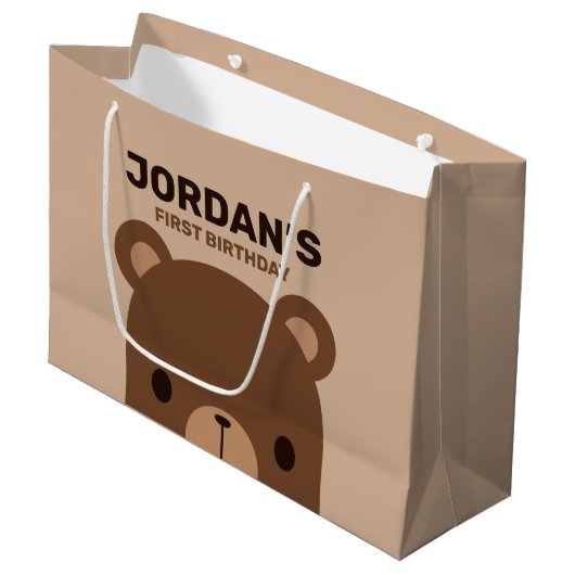 Grand Sac Cadeau Cute Petit Ours Brown Anniversaire (Devant Angle)