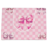 Grand Sac Cadeau Cute Pink Ribbon and Gingham Sweet Girly Pattern (Devant)
