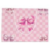 Grand Sac Cadeau Cute Pink Ribbon and Gingham Sweet Girly Pattern (Dos)