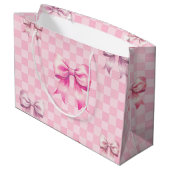 Grand Sac Cadeau Cute Pink Ribbon and Gingham Sweet Girly Pattern (Dos Angle)